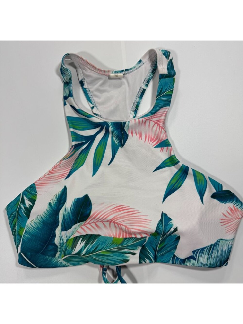 Bikini Top Women's M White Tropical Swimwear Racerback Beach Hawaiian Surfing